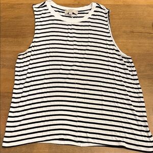 LOFT XL Black and White Striped Sleeveless Tank